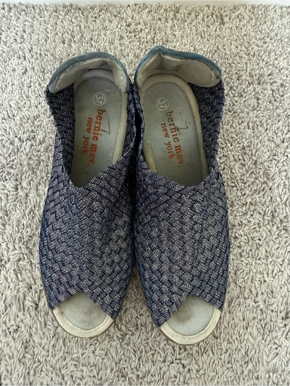 bernie mev. Blue Sparkle Woven Open-Toe Wedge Sandals
